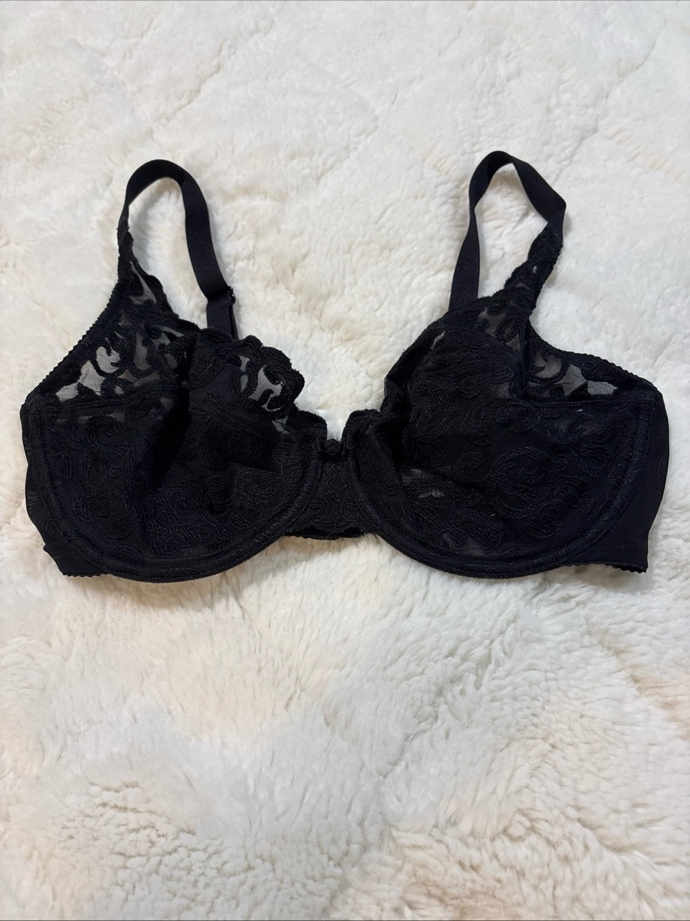 Wacoal 34DD Arabesque Lace Underwire Bra Black Sheer Cup EUC